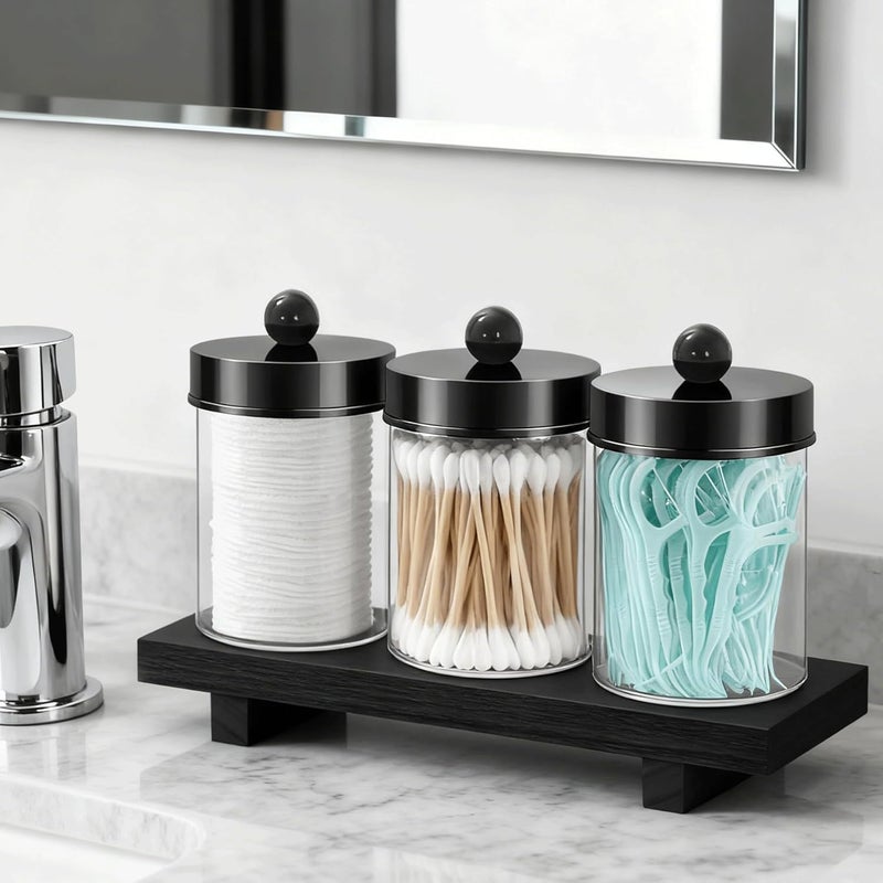 MKOSAB 3 Pack Qtip Holder Dispenser for Cotton Swabs, Balls, Pads, Floss Picks - Qtip Holder Bathroom Set with Vanity Tray.Bathroom Essentials Accessories Decor, Vanity Makeup Storage Organizer - Image 2
